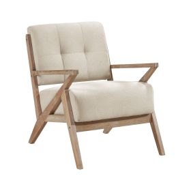 Modern Tufted Back Accent Chair 1pc Sand-hued Fabric Upholstery Antique Finish Solid Rubberwood Unique Design Furniture Modern Tufted Back Accent Chair 1pc Sand-hued Fabric Upholstery Antique Finish Solid Rubberwood Unique Design Furniture